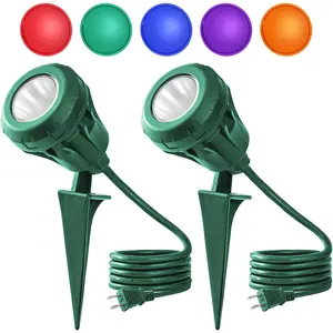 LED Christmas Spotlight Outdoor Plug in, 800LM  Flood Lights with 5 Extra Lenses (Red Green Blue  Orange), 5000K Landscape Light for Yard, Flag, Holiday Decor, ETL Listed, 2 Pack
