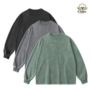 Men’s 1-pack/3-pack acid-wash distressed cotton long-sleeve sweatshirt/sweatshirt top, athletic sweatshirt, crew-neck long-sleeve T-shirt