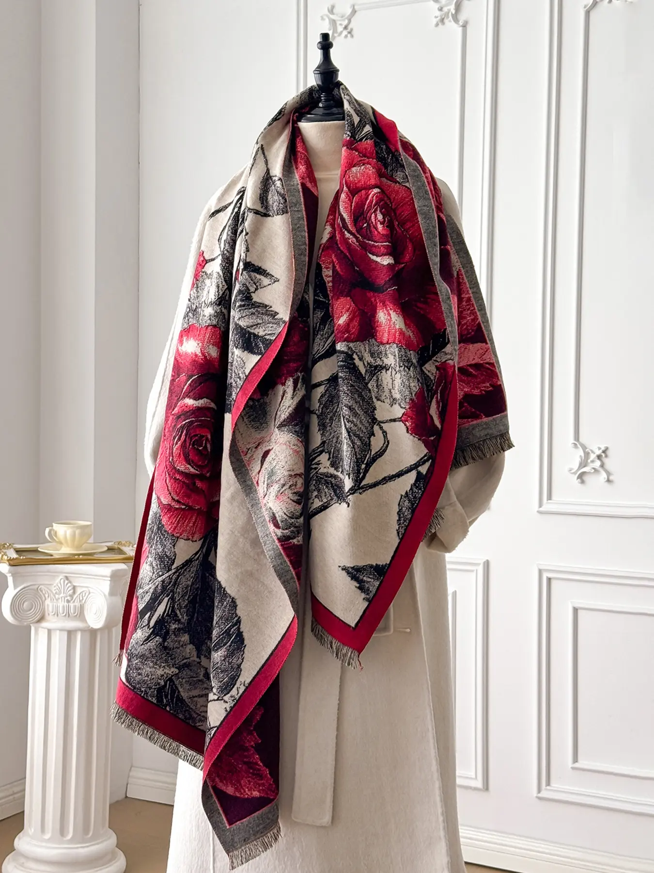 Women's Floral Print Shawl, Casual Soft Scarf for Autumn & Winter, Plush Soft Wrap, Fluffy Soft Scarf, Fashion Accessory for Women & Girls, Best Friend Gift