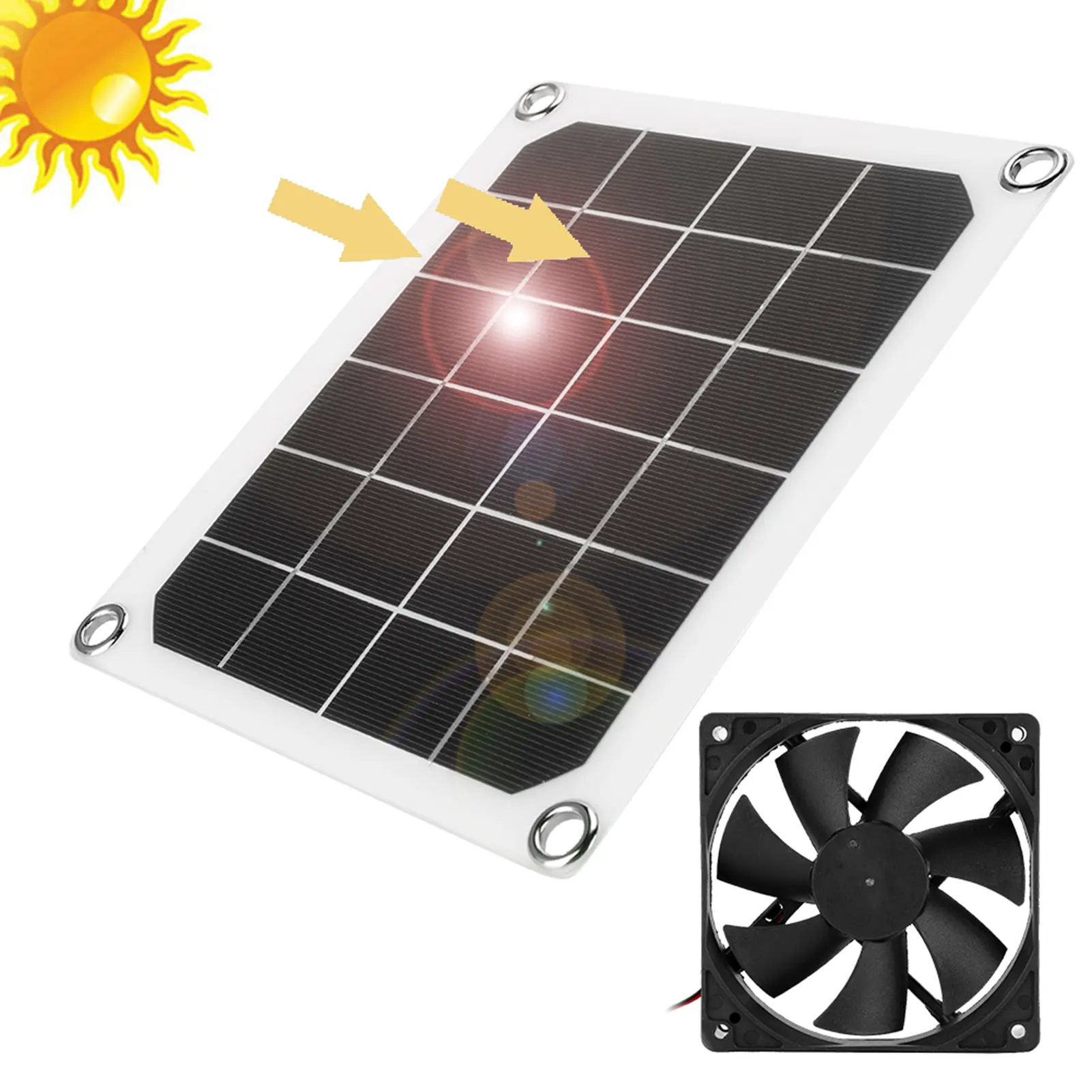6V 10W Outdoor Portable Solar Power Panel - Solar Cell Powered, Includes 1 Exhaust Fan, 4 Suction Cups, 5V 1000mA USB Charging for Greenhouses, Chicken House, Portable Solar Panels
