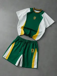 Brazilian Football Jersey 2-Piece Set, Stylish Sleeve and Side Stripes Design, Breathable Sports and Daily Wear, Unisex Athleisure Outfit for Gym and Fashion