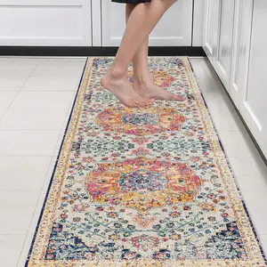 Floral Pattern Non-Slip Kitchen Runner Rug, 1 Count Boho Style Kitchen Mat, Rectangle Home Decor Carpet for Living Room Bedroom Kitchen Dining Room