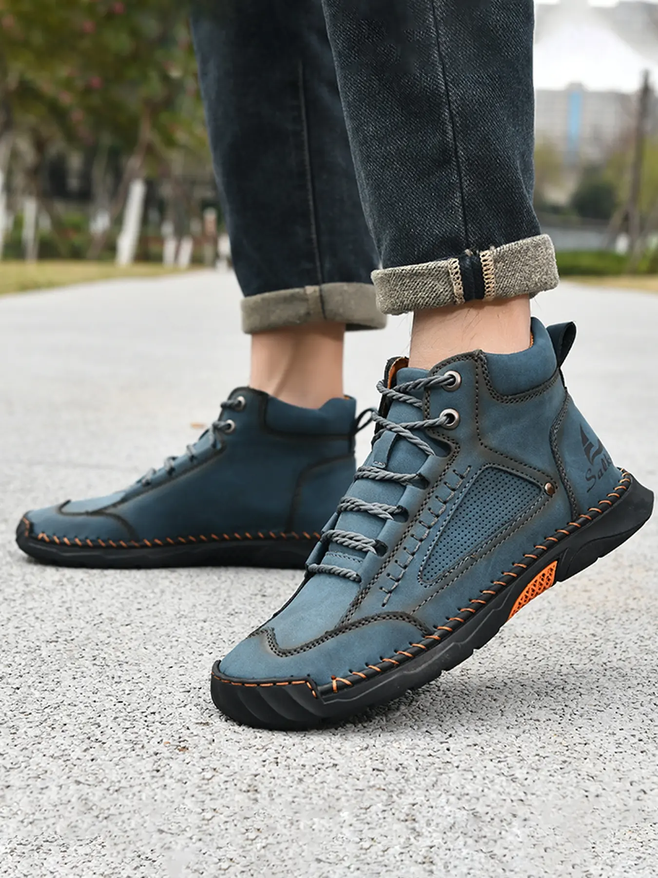 Men's Multi-Color Premium Handmade Stitched Leather Boots, High-Quality Durable Non-Slip Ankle Work Boots for Outdoor & Daily Wear Footwear
