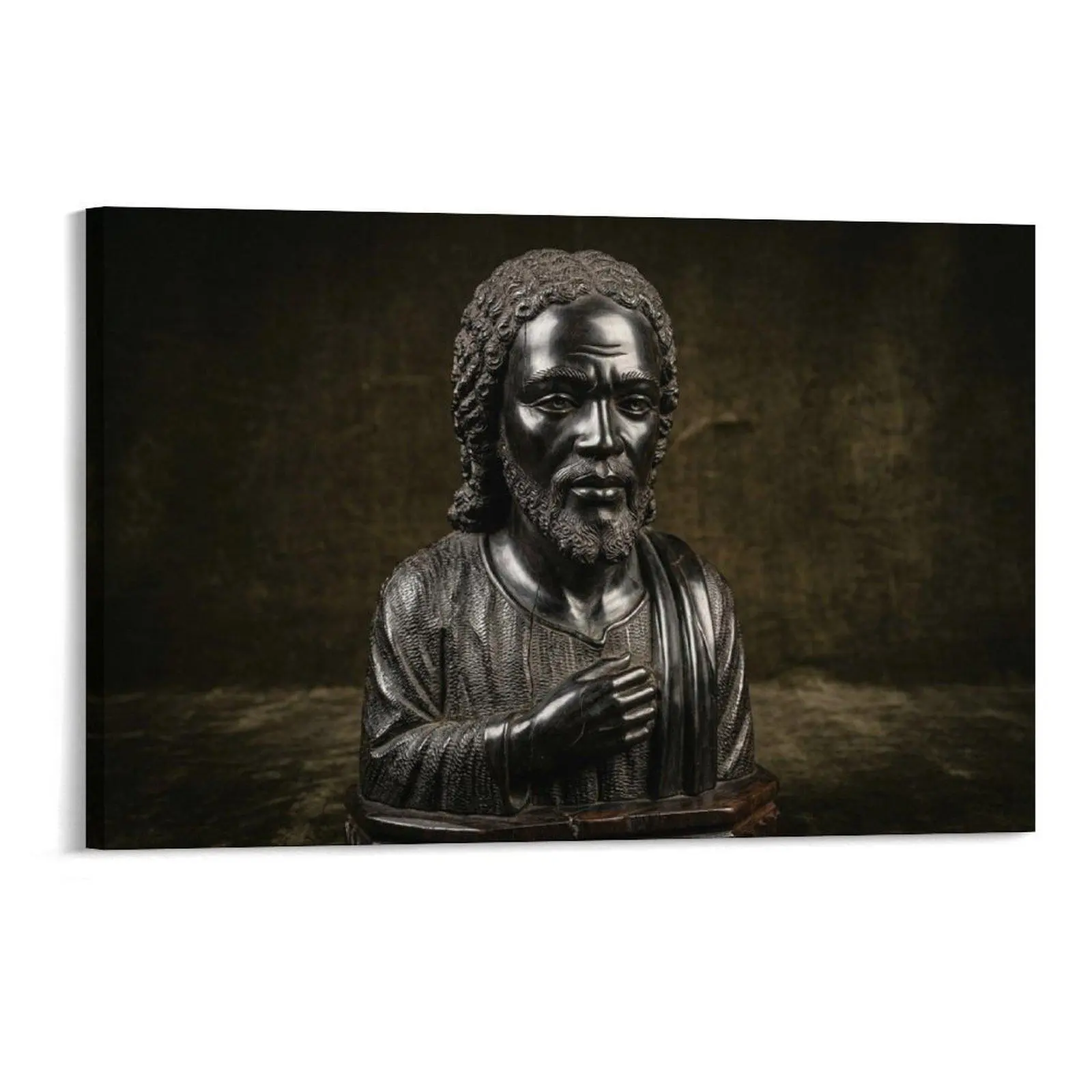 Handmade Hand-Carved Ebony Wood Black-Skinned Jesus Detailed Bust Sculpture - Dark Finish Religious Art, Home Supplies, Indoor Home Decor & Religious Collection Accessory, Indoors