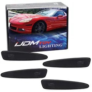 iJDMTOY 4pc-Set Black Smoked Lens Front & Rear Side Marker Lamp Housing Assemblies, For 2005-2013 Chevrolet C6 Corvette