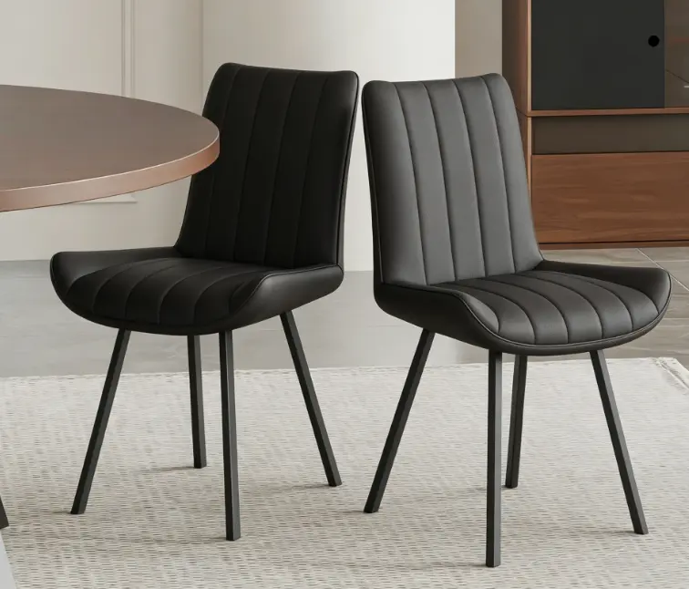 Breathable 2-Piece PU & Steel Dining Chairs - Easy-to-Clean Modern Indoor Furniture - Streamlined Reinforced Stable Steel Legs - 330lb Weight Capacity