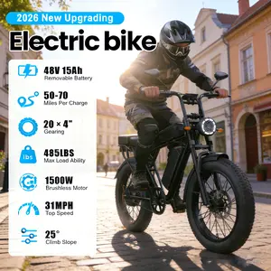Aairsk 48V 15AH Battery 1500W Peak Electric Bicycle X5 with Front Suspension 20"x 4.0 Inch Tires 31 MPH Speed 70 Miles Range for Snow Mountain Road Riding