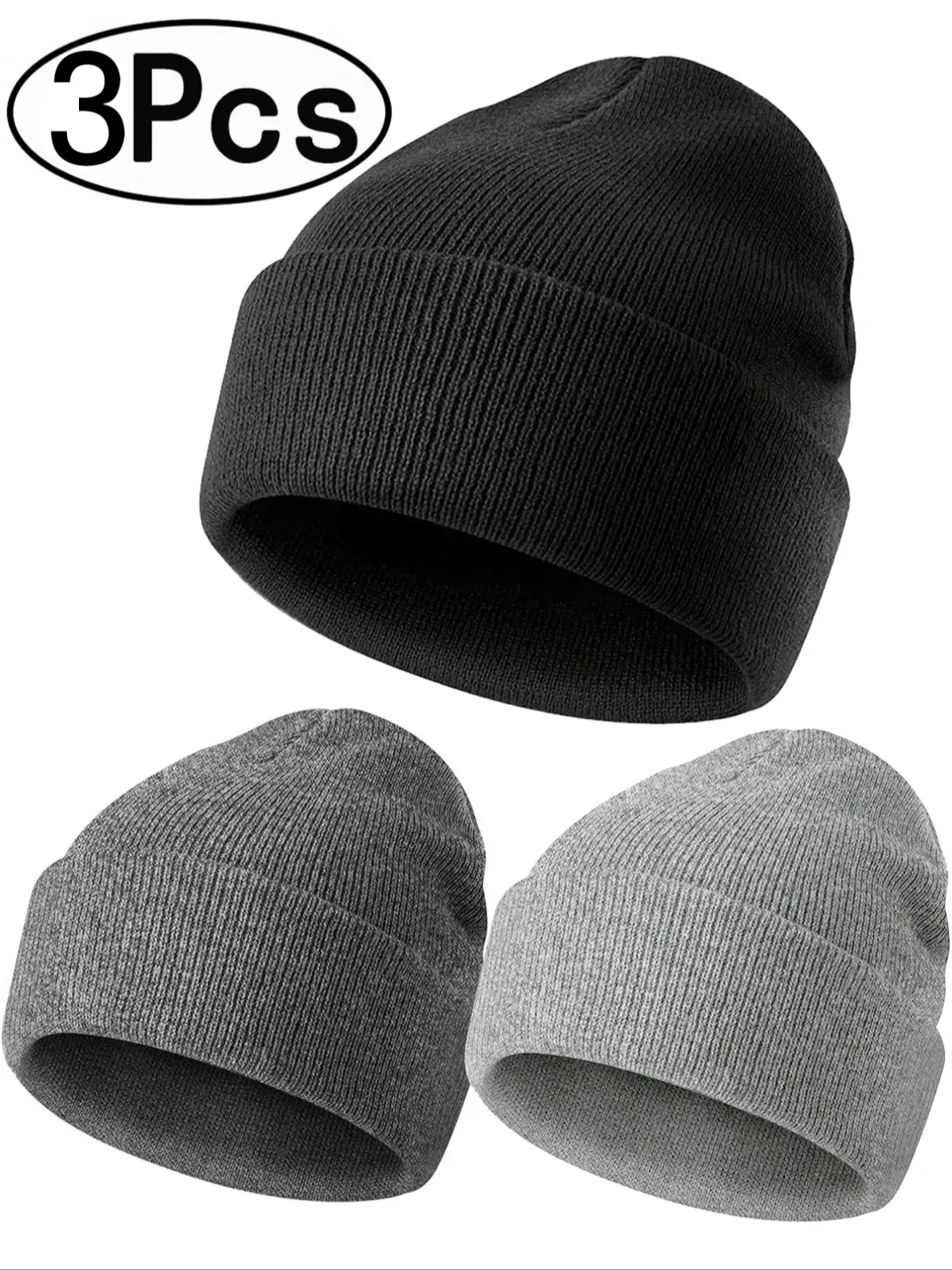 3Pcs-Unisex Multicolor Knit Beanie Hat, Casual Fitted Plain Design, Perfect for Fall & Winter, Stylish Men's and Women's Accessory, Knitted Hat