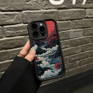 A Soft Matte Shock-Resistant Cover Featuring a Japanese Wave Pattern, Designed for iPhone 17 E Air Pro ProMax iPhone16 15 14 Plus 13 12 Mini 11 X XS XR, Crafted from Flexible TPU Material with