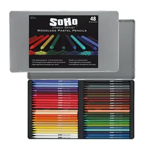 SoHo Urban Artist Woodless Pastel Pencils Set - 48 Vibrant Colors, Water-Soluble, Easy Blend, 4.75mm Diameter, Professional Artist Grade