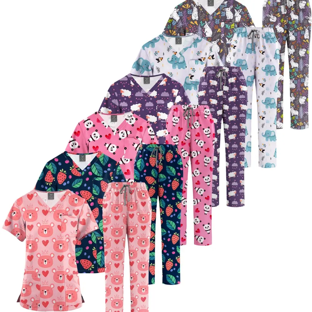 2025 New Women's Hospital Nurse Scrub Suit Overalls Printed V-neck Scrub Top Surgical Ventilation Pharmacy Scrub Uniform