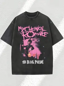 Men's Chemical Romance The Parade Letter Print Wash Tee, Casual Comfy Fitted Short Sleeve T-shirt for Daily Wear, Men's Top for All Seasons, Crewneck