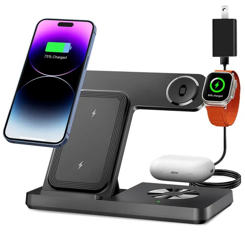 3-in-1 Fast Wireless Charger for iPhone 8-17, Apple Watch, AirPods Pro | Includes 18W Adapter | 15W iPhone + 7.5W Watch + 10W Earbuds Fast Charging | Safe & Stable with Anti-Slip Base