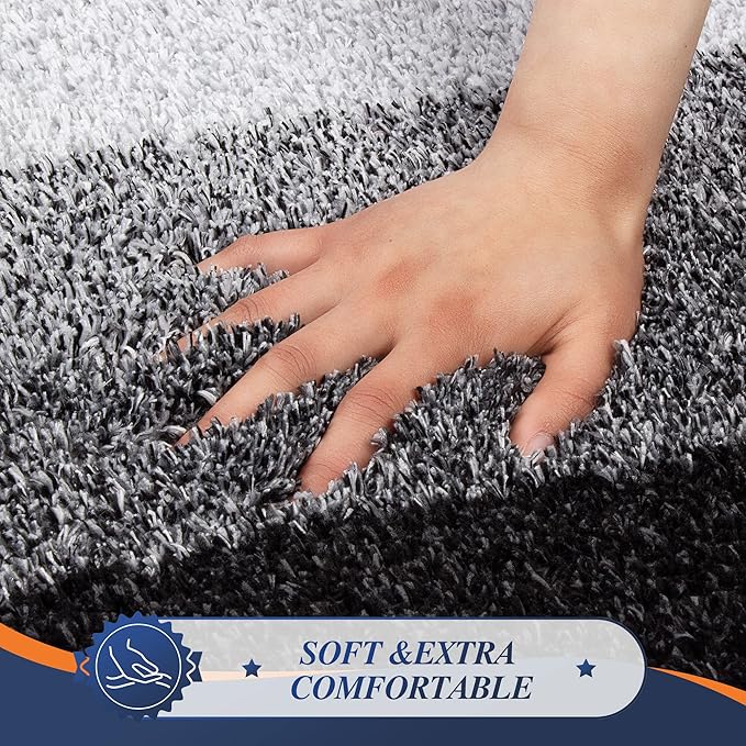 3‑Pieces Gradient Bathroom Rugs Set, Shaggy Absorbent Bath Mats with Non‑Slip Backing, Machine Washable Decorative Area Rugs for Bathroom & Kitchen