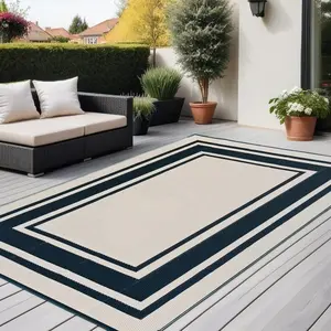 Outdoor Rugs 6x9 Waterproof for Patios Clearance,Plastic Straw Mats for Backyard,Porch,Deck,Balcony,Reversible,Black and Beige