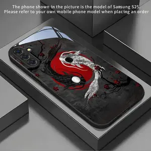 Phone Case: Black and White Koi Red Plum New Black Phone Case Tempered Glass for Samsung Galaxy S25Ultra/S25+//S25FE/S25/S24Ultra/S24+/S24FE/S24/S23/S22/S21/S20/A13/A14/A15/A22/A23/A24/A25/A32/A33/A34/A50/A51/A52/A53/A54/A55/A71/A72/A73 Suitable for