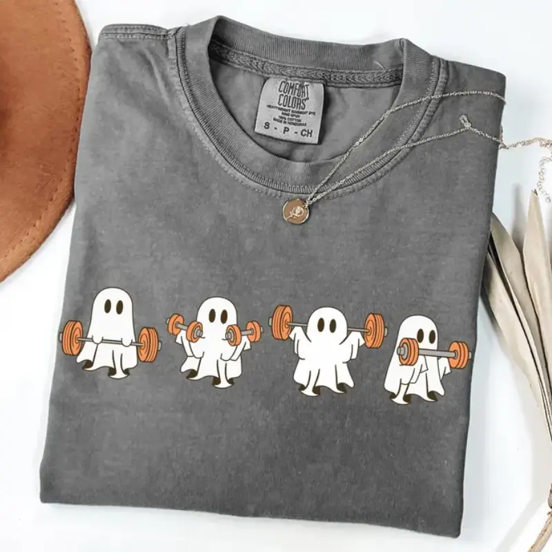 Comfort Colors Halloween Weight Lifting Ghost T-Shirt - Funny Fitness Gym Graphic Tee, Spooky Workout Shirt, Exercise Humor Oversized Apparel, Halloween Gym Gift | Holiday Threads US