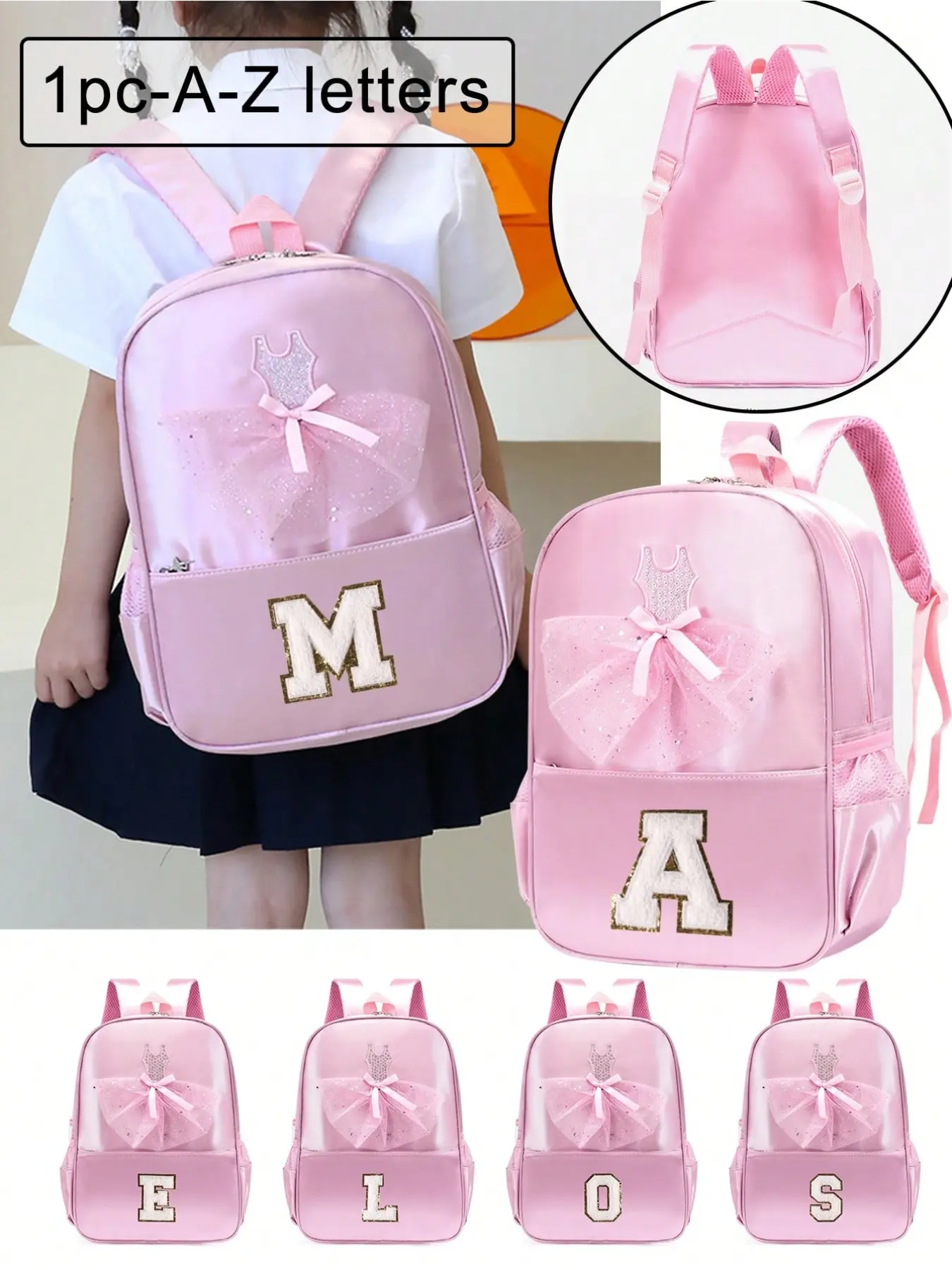 Elegant Dance Backpack, Towel with A-Z Letters, Lace and Bow Decor, Cute Straps, Perfect for Ballet Classes, School Backpack, Bookbag, Fashion Backpack