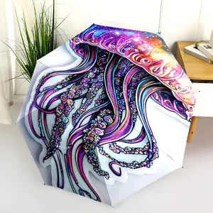 1 PC Automatic Folding Umbrella - Galactic Jellyfish Artwork Pattern, Portable & Foldable Design with 8 Ribs, Merry Christmas Pattern,Casual Outdoor Accessory Halloween and Christmas Birthday Gifts. H00187