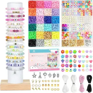 Clay Beads 7500 Pcs Friendship Bracelet Making Kit,2 Boxes 24 Colors Polymer Heishi Beads with Letter Beads for Jewelry Making, DIY Arts and Crafts Gifts Toys for Girls Age 4+