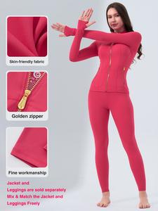 【Gold-Color zipper】【Gardenia Fragrance】Soft Brushed Women's Sporty Jacket, 25'' Inseam Leggings. Gold-Color zipper Jacket with Pockets, Yoga Pants, Thumbholes Design, Casual Wear for Women Sweat Suit Active Dresse Set summerwins,summerwins