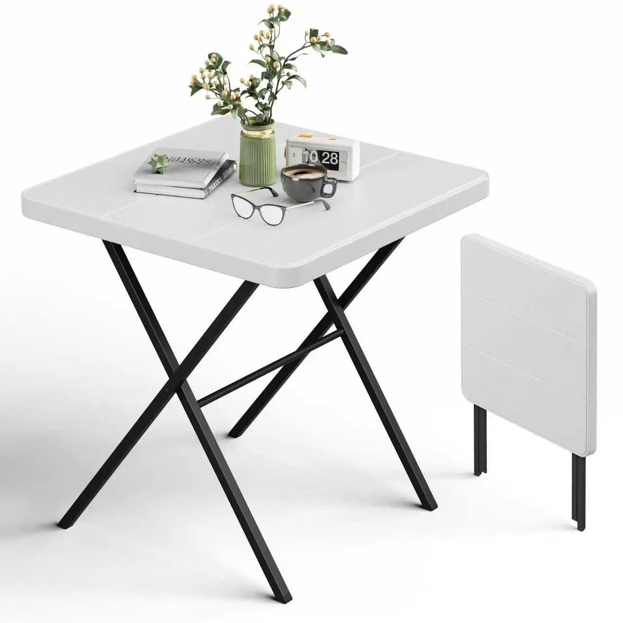 Patio Sidetable Outdoor 27" Folding Table Plastic Table Portable Square Dining Table for Picnics,Parties,Party and Camping, Brown Card Table