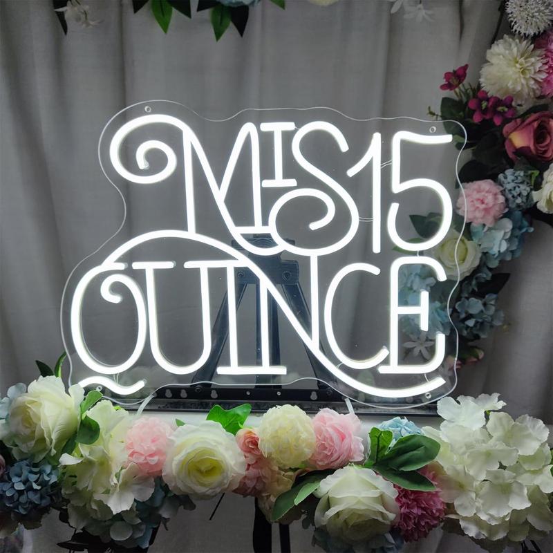 Mis 15 Quinceanera Neon Sign, Suitable for Wall Decoration, Bedroom LED Neon Sign, Suitable for Adult Ceremony, Christmas, Birthday Party, A Unique Gift for Lover, 5V Power Adapter, 15.4 * 11.4 inches (White).
