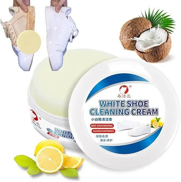 White Shoe Cleaner Cream Kit - Multi-Use Stain Remover for Leather & All Shoes, Gentle & Rinse-Free Formula with Sponge