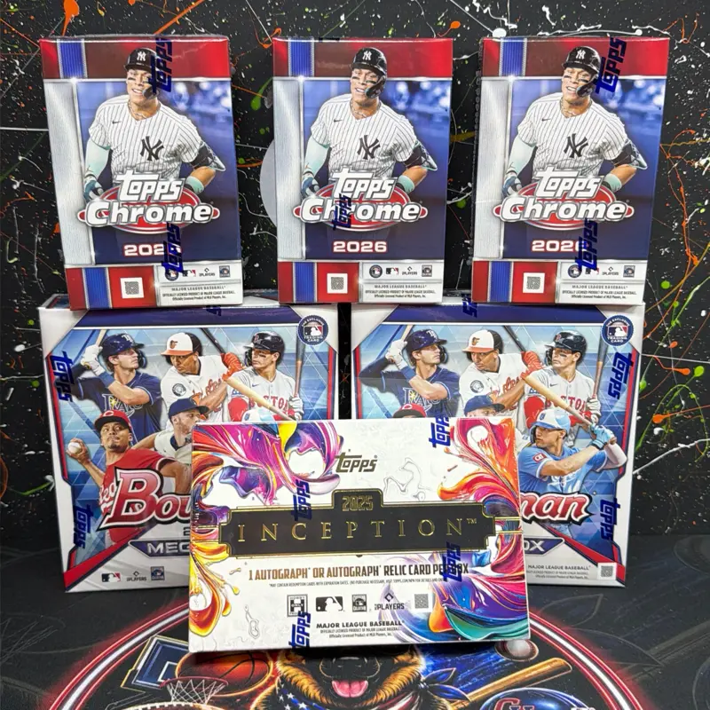 Break 148 1X 2025 Inception, 2X 2026 Bowman Mega and 3X 2026 Topps Chrome Blasters