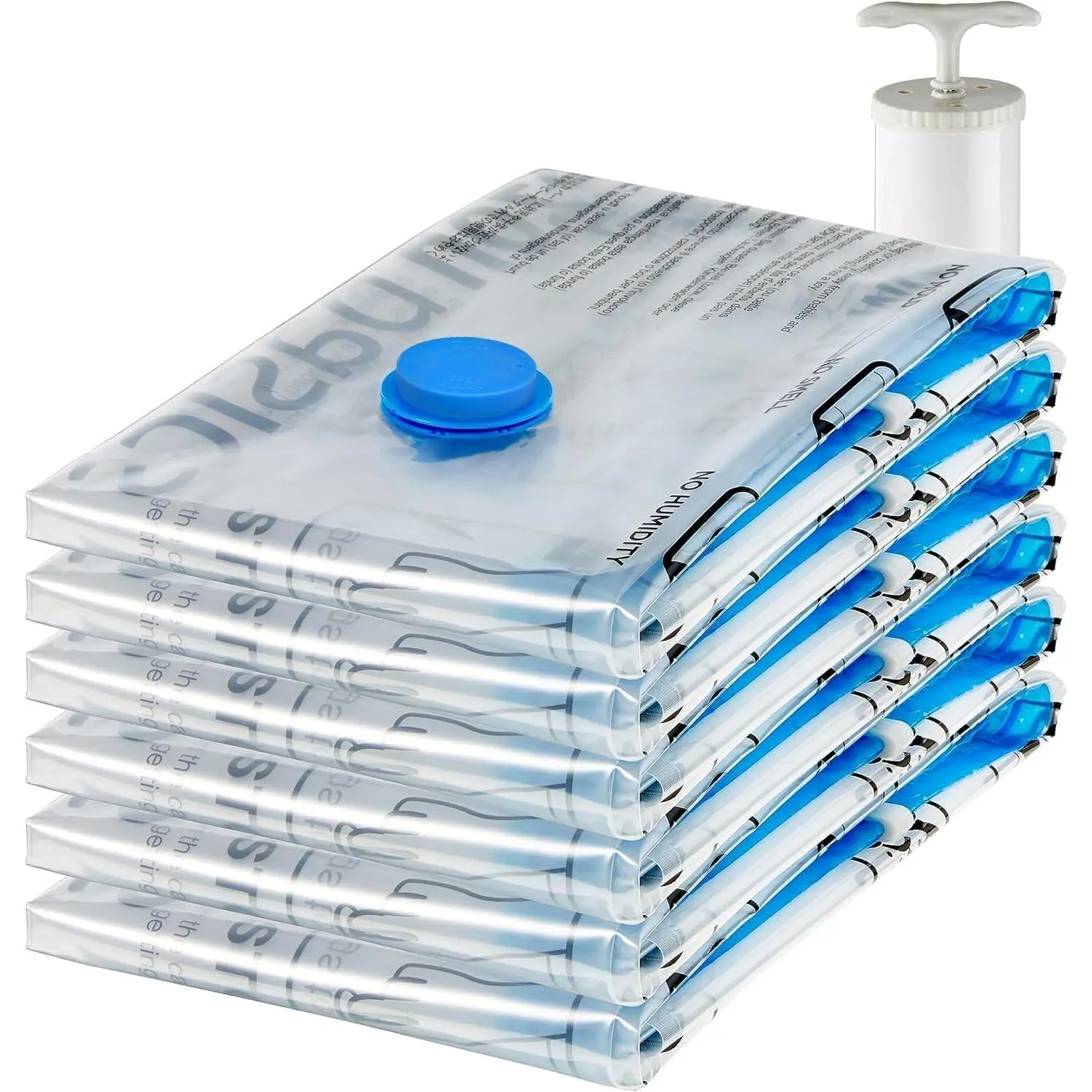 Vacuum Compression Space Saving Storage Bags with Hand Pump for Clothes Packing, Jumbo, Clear, Pack of 6