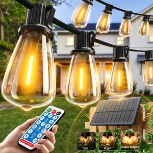 50FT Outdoor Solar String Lights with Remote Control, Waterproof Shatterproof LED Bulbs for Patio, Garden