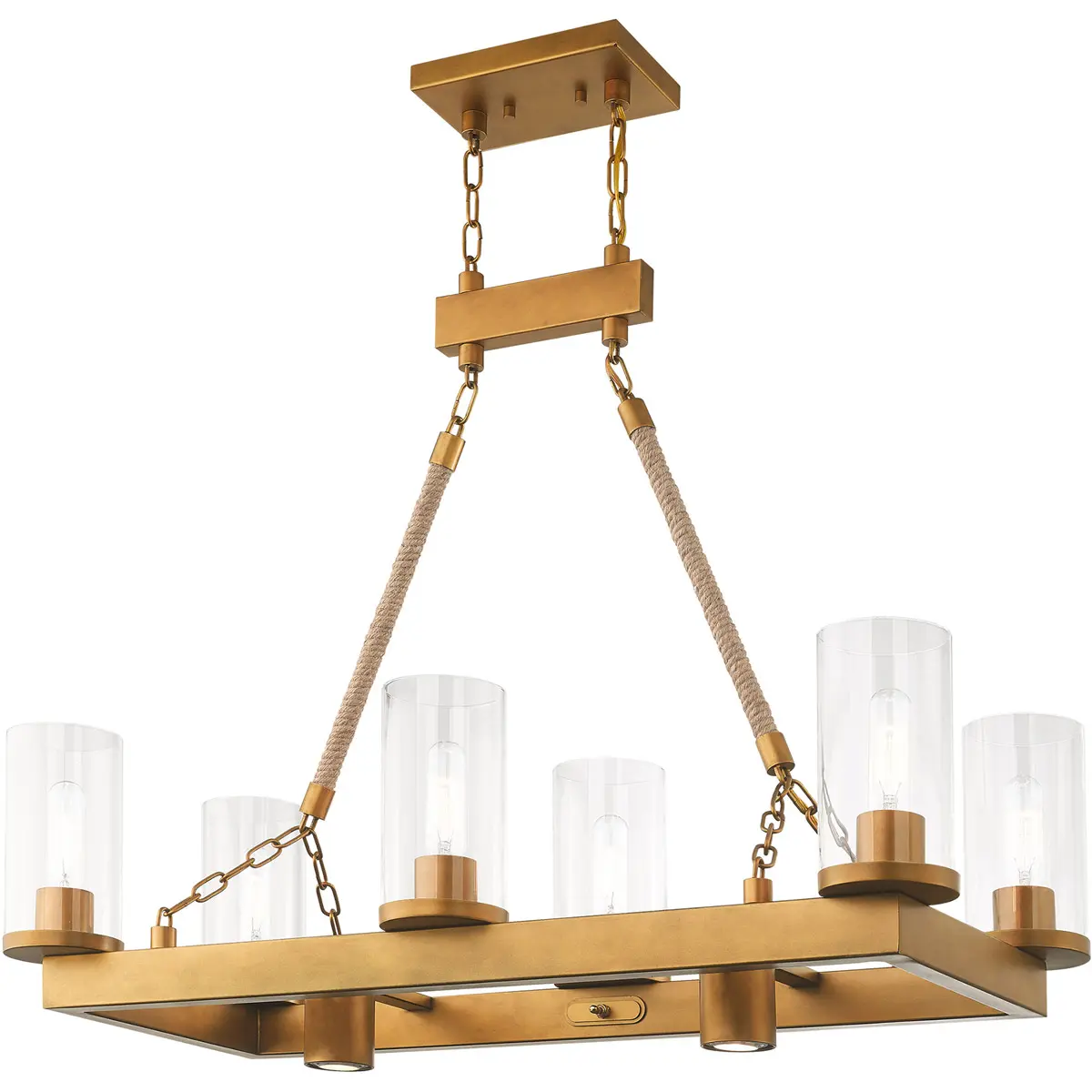 15 inch 8 Light Aged Gold Linear Chandelier with Clear Glass Shade