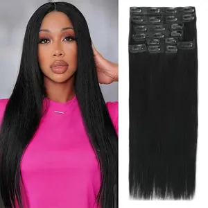 Clip in Hair Extensions Real Human Hair, 100g 100% Remy Human Hair Clip in Extensions for Women, Clip ins Hair Extensions 8pcs Double Weft #1B Natural Black / 613 / #2