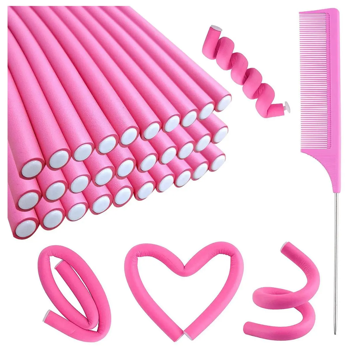30PCS Flexi Rod Hair Curlers 9.45in – No-Heat Foam Rollers for Short & Long Hair