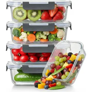 5 Pack 36oz Borosilicate Glass Food Storage Containers Set with Lids, Freezer Meal Prep Containers, Airtight Bento Lunch Container Set, Oven, Freezer and Dishwasher Safe, BPA Free, Kitchen Storage Set