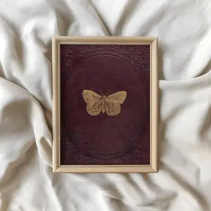 Antique Burgundy Gold Butterfly Print _ Vintage Victorian Moth Wall Art Print _ Dark Academia Insect Decor, Cottagecore