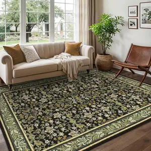 Vintage-style Bedroom Rug Washable Non-slip Floral Print Soft Non-shedding Large Size Foldable for Farmhouse Dining Room Hallway Living Room and Office