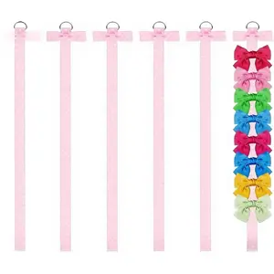 6 PCS Headband Bow Holder for Girls Hair Bows Clips Storage Bow Organizer hanger for Girls Hair Bows accessories Wall Hanging Organizer for Baby Room, Nursery Decors or Travel (Pink)