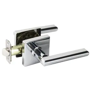 212 MAIN Pamex Onyx Lever Handle Passage Lockset, Bright Chrome, Square Rose, Square Shape, Grade 3 Door Hardware