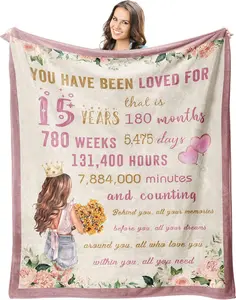 Quinceanera Gifts Blanket - 15 Year Old Girl Gifts for Birthday - 15th Birthday Gifts for Teen Girls Throws 60"X50" - 15th Birthday Decorations for Girls - 15 Year Old Girl Gift Ideas