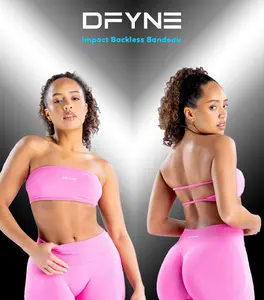 Free Shipping-(High-end original single with original label)DFYNE Impact Bandeau Bra – Seamless Strapless Sports Bra for Women Yoga Workout Activewear Yoga Gym Activewear Athletic Fitted