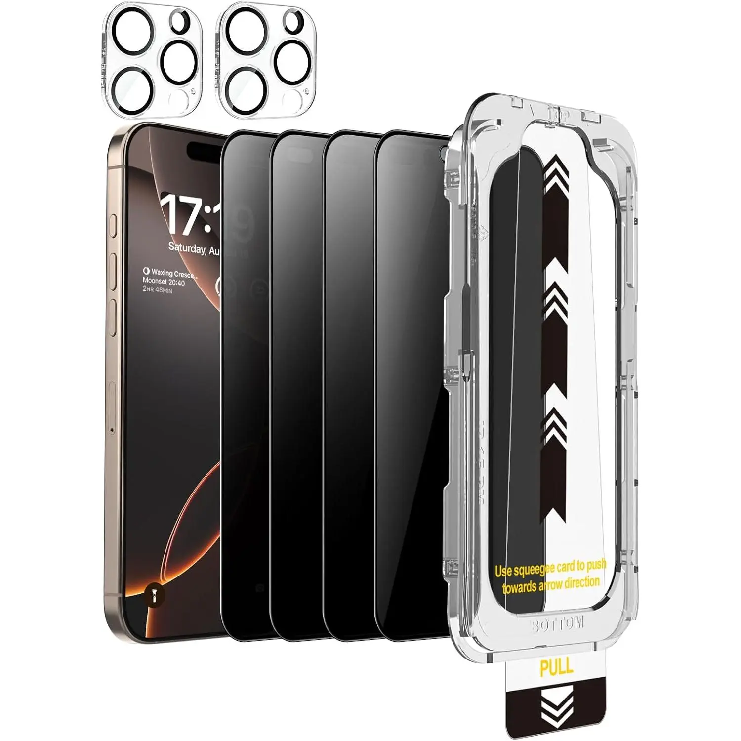 4-Pack Privacy Screen Protector for iPhone 16 Pro Max with 2-Pack Camera Lens Protector, 9H Tempered Glass Film [Auto Dust-Elimination Fast Installation], Bubble Free,Anti-fingerprint,Case Friendly