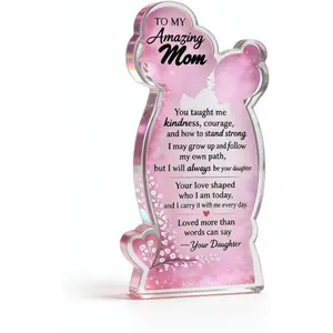 Gifts for Mom from Daughter, Acrylic Plaque Mom Keepsake Desk Sign Decor 5.1x2.7in, Unique Mothers Day Gifts for Mom, Meaningful Birthday Gift for Mother, Thank You Present for Women
