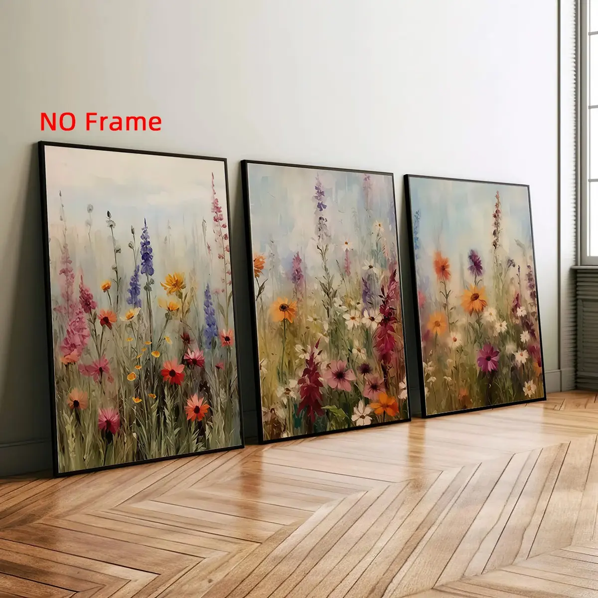3Pcs/Set Unframed Retro Wildflowers Canvas Posters, Meadow Plant Wall Art, Farmhouse Floral Room Decor, Watercolor Floral Design, Vintage Flower Print, Decoration Items, Wall Picture for Living Room, Bedroom, Dorm Decor
