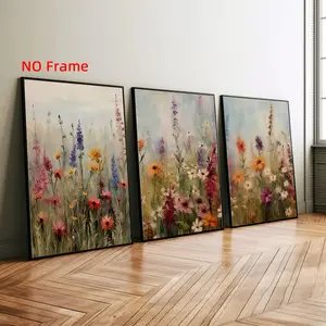 3Pcs/Set Unframed Retro Wildflowers Canvas Posters, Meadow Plant Wall Art, Farmhouse Floral Room Decor, Watercolor Floral Design, Vintage Design, Wall Painting For Gift, Wall Picture for Living Room, Bedroom, Dorm Decoration, Indoor Decoration