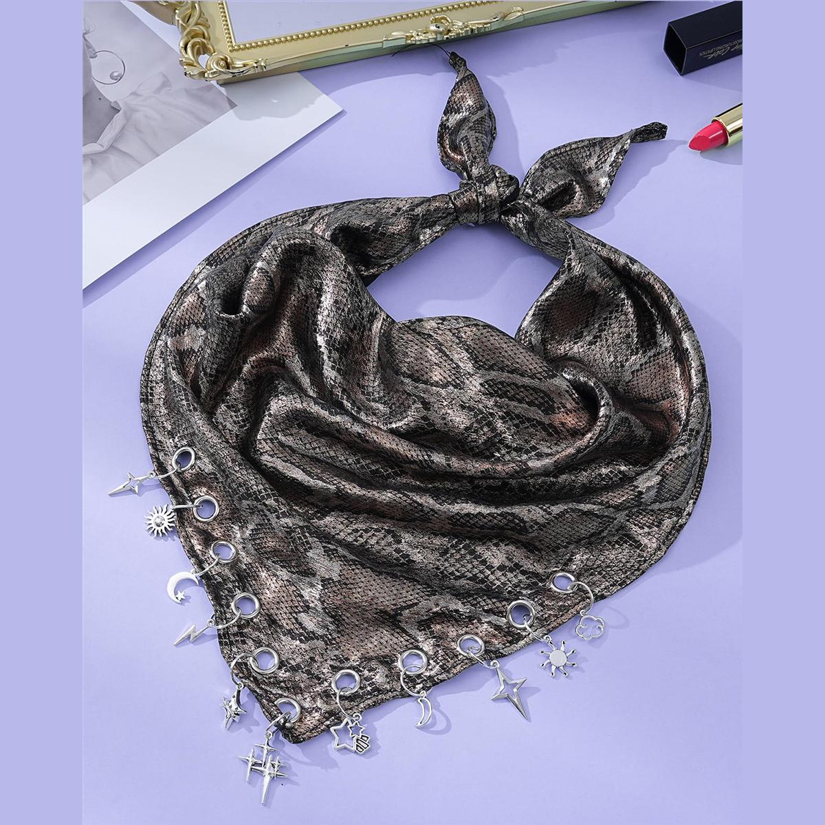 Y2K Punk Triangle Head Scarf with Metal Charms Sparkly Bandana for Women | Vintage Neck Scarf for Festival Party Concert Y2K Punk Triangle Head Scarf with Metal Charms Sparkly Bandana for Women | Vintage Neck Scarf for Festival Party Concert