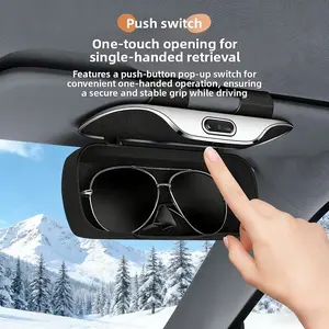 Car Press-Button Eyeglass Case, Car Sun Visor Card Storage Sunglasses Box, Automotive Glasses Clip Accessories, Car Storage Organizers, Car Sunglasses Holder