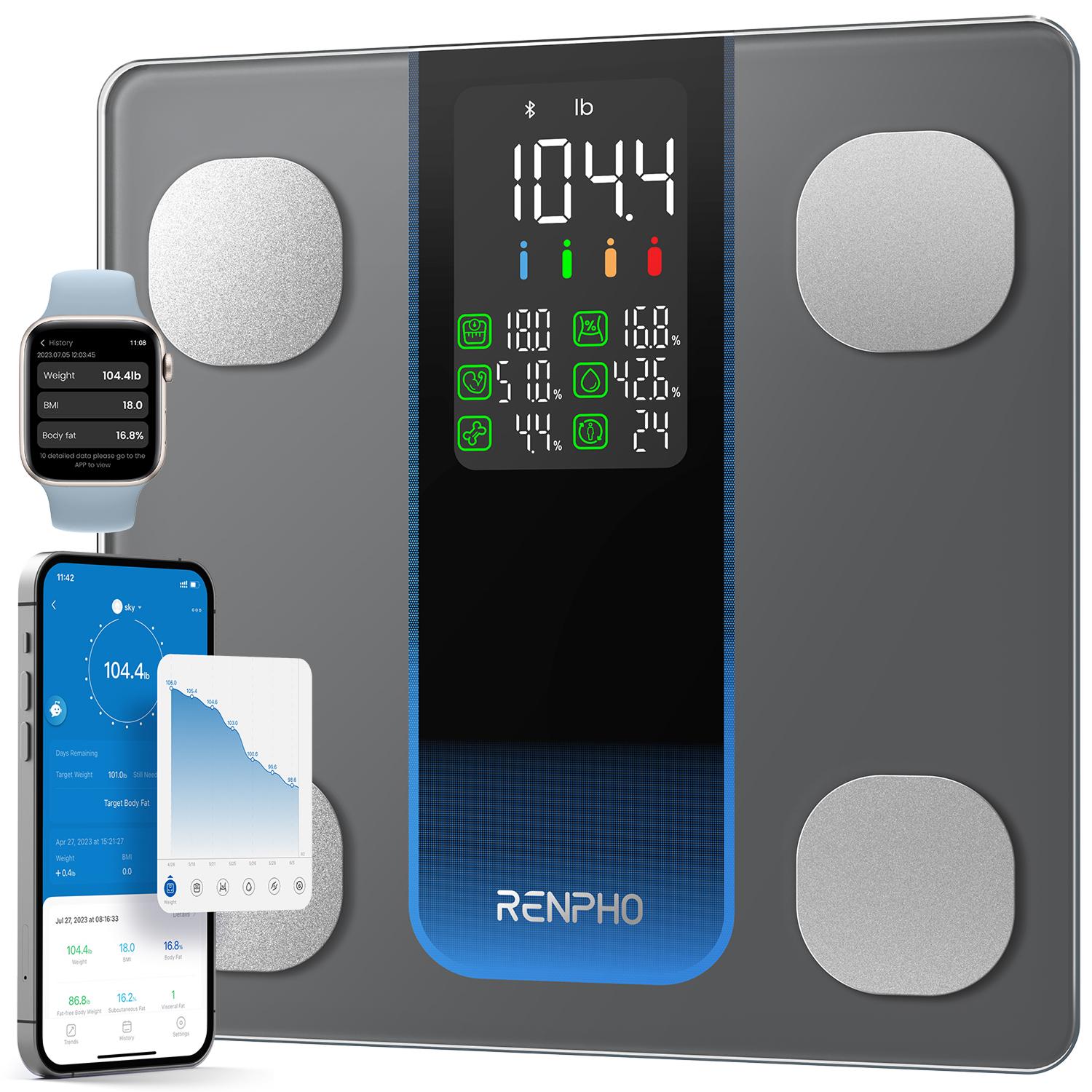 RENPHO Elis 2XL 500lb Capacity Smart Scale for Body Weight, High Accurate Bluetooth Scale with 7-in-1 Large LED Display for BMI, Body Fat, 13 Body Composition Analysis Weight Scale, 11.8", up to 500lbs Gym Gifts Spring Glow Up,summerwins