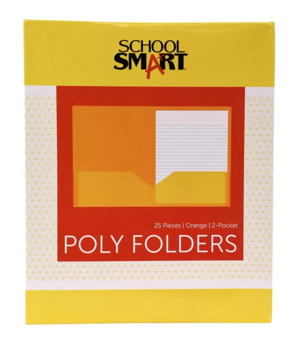 School Smart 2019639 Heavyweight Two-Pocket Poly Folder, Orange - Pack of 25