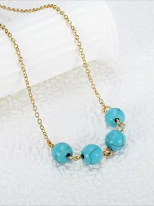 Bohemian Style Synthetic Stone Necklace Made of Stainless Steel That Does Not Fade, Versatile Summer Seaside Accessory